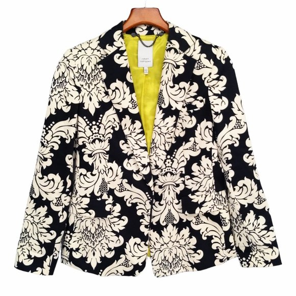 Robert Rodriguez Blazer Womens Black Cream Baroque Twill Single Snap Jacket Sz 6 - Picture 1 of 16